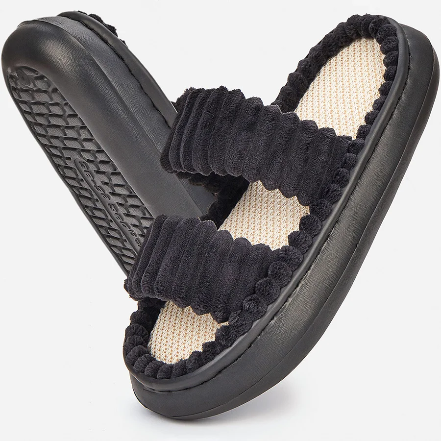 

Fashion Home Slippers for Women Furry Slip On Platform Slides Soft Non slip Memory Foam Indoor Shoes
