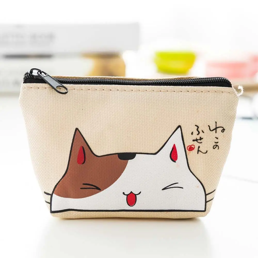 Dompet wanita klasik manis Multifungsi, dengan ritsleting kartun kucing cetak dompet koin kecil tempat kartu tas uang Korea