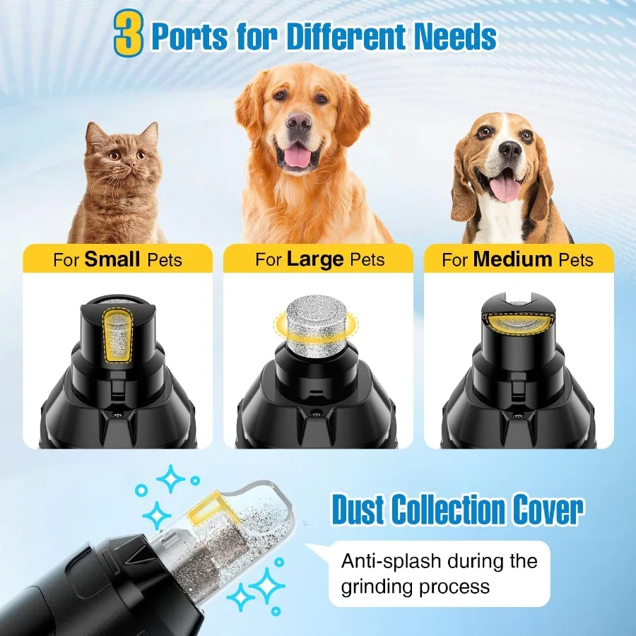 Leiser elektrischer Hunde-Nagelschleifer mit 6 Geschwindigkeiten und wiederaufladbarem Design für kleine, mittelgroße und große Hunde und Katzen, inklusive 2 Schleif-WH