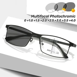 Men Half Frame Business Multifocal Photochromic Reading Glasses High-definition Presbyopia Glasses Anti Blue Light Eyeglasses