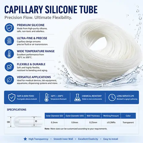 Food Grade Silicone Hose Transparent Soft Capillary Water Pipe for Kitchen ID0.3-4mm Various Sizes Available