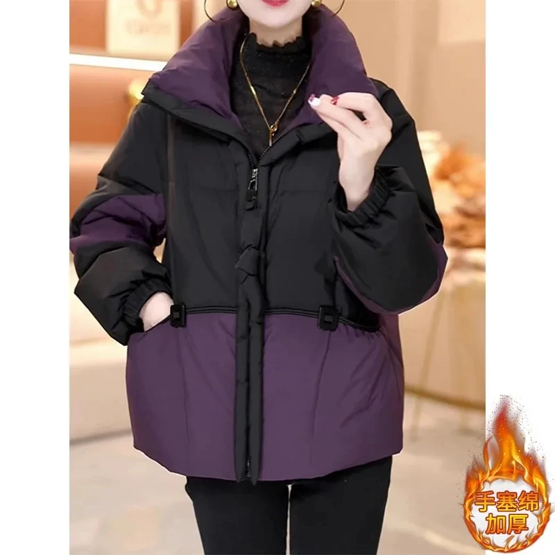 Winter Contrast Color Hooded Short Down Cotton Jacket Women Parkas Korean Loose Cotton-padded Coat Female Keep Warm Outerwear