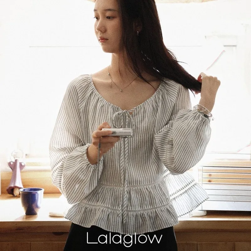 

Women's Ruffled V-neck Shirt Casual Long Sleeve Blouse