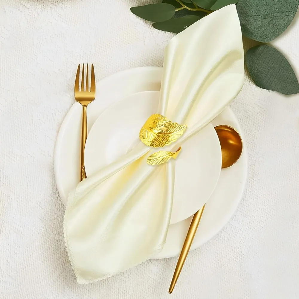 Gold Napkin Rings, Napkin Rings Set of 12, Thanksgiving Fall Napkins Ring, Elegant Leaf Design Metal Napkins Holder for Table Se