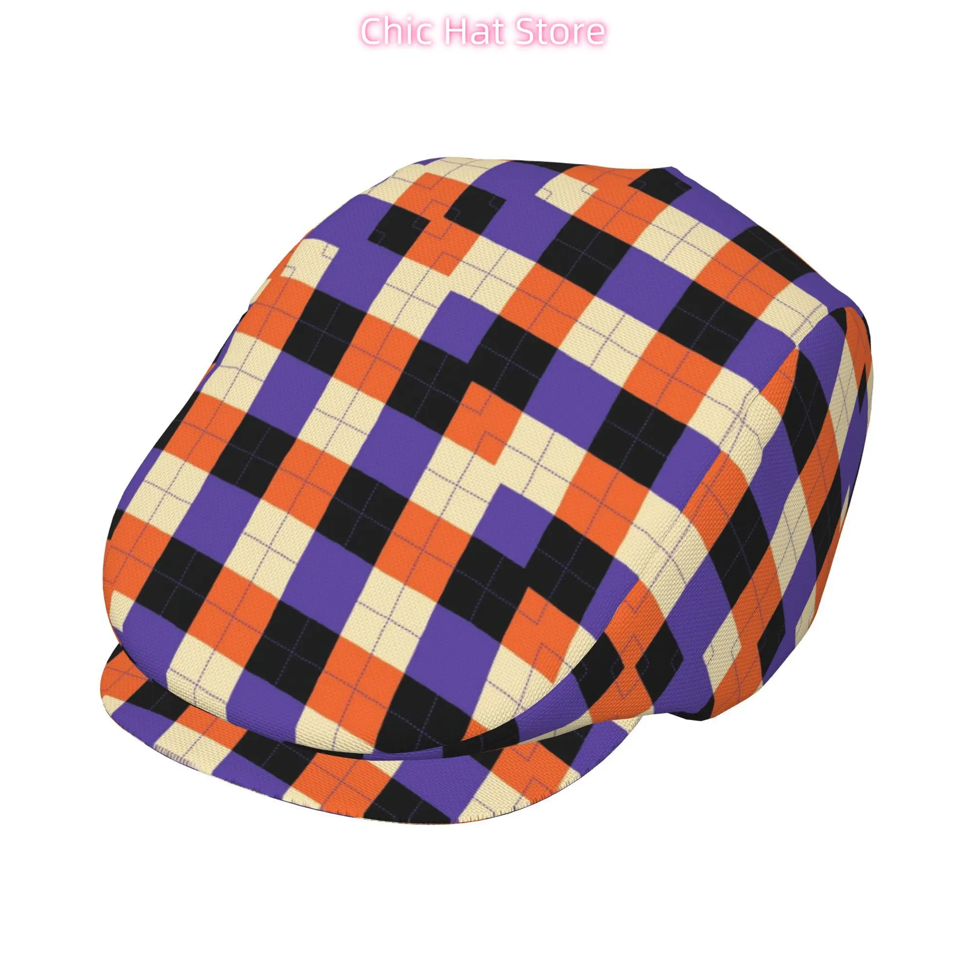 1pc Colorful Argyle Pattern All-over Print Flat-top Hats for Men and Women, Newsboy Caps, Berets, Irish Hats, Driver Caps,  Hats