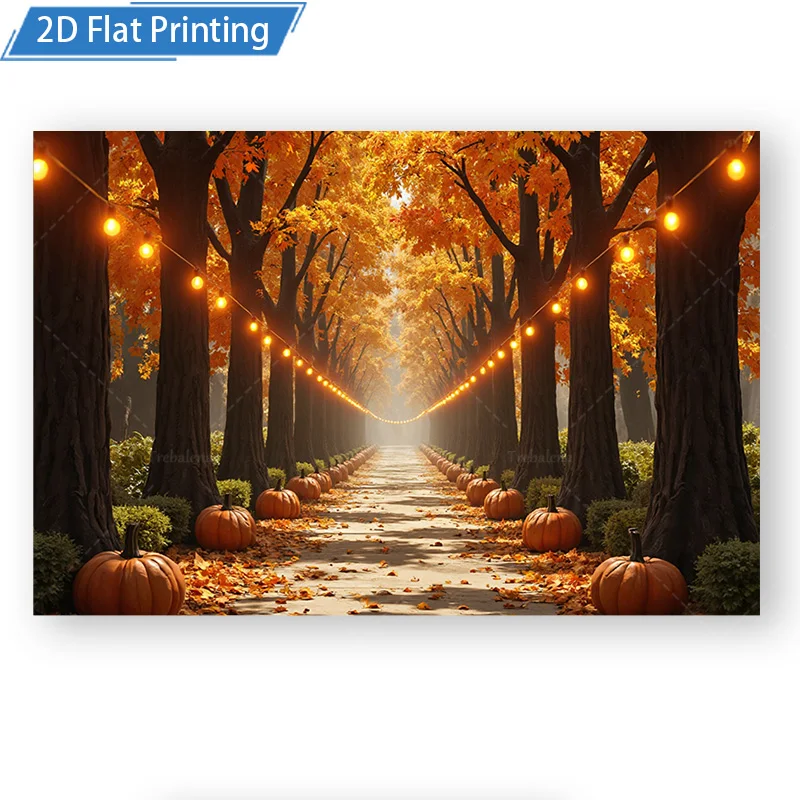 [2D PLAT] 1 st 4x16 inch Metalen Bord Herfst Bospad Pompoen Scène 2D Platte Print Metal Wall Art Decor