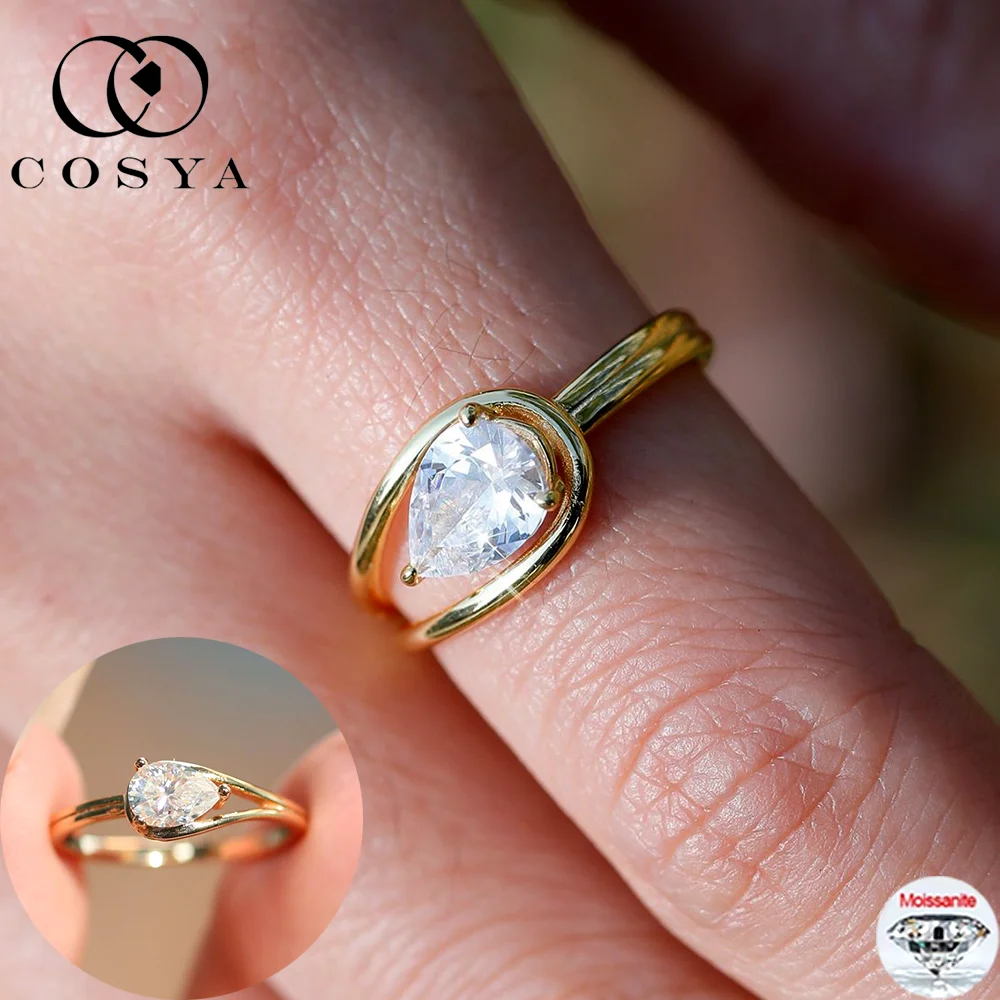 

COSYA 1/1,5 карата Кольцо с муассанитом грушевидной огранки S925 Серебро 18 карат Сверкающее лабораторное кольцо с бриллиантами Свадебное кольцо для женщин и мужчин Изящные ювелирные изделия