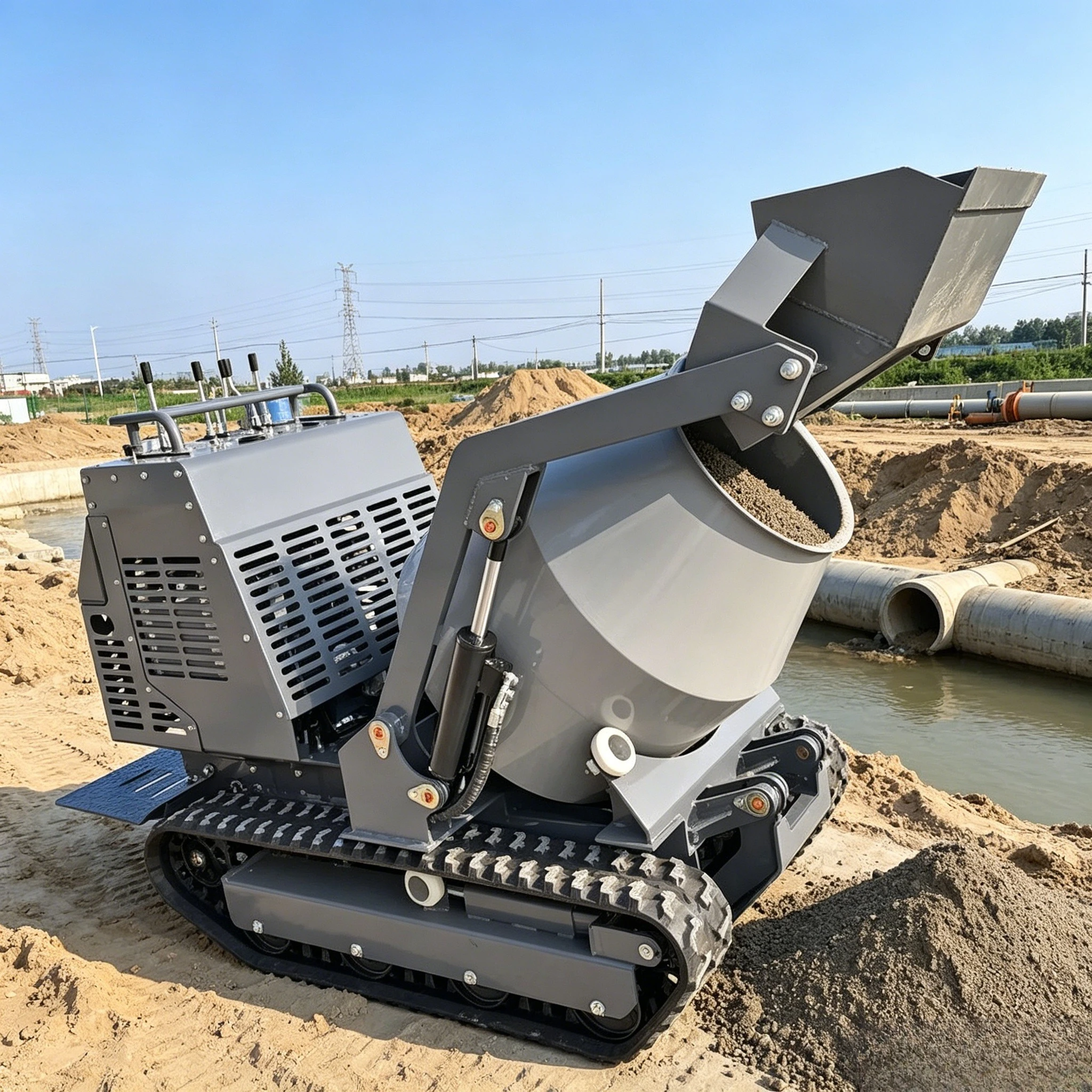 New Product Small Mini Concrete Mixer 300l Self-loadng Tracked Mini Crawler Dumper Portable Automatic Track Mobile Cement Mixer