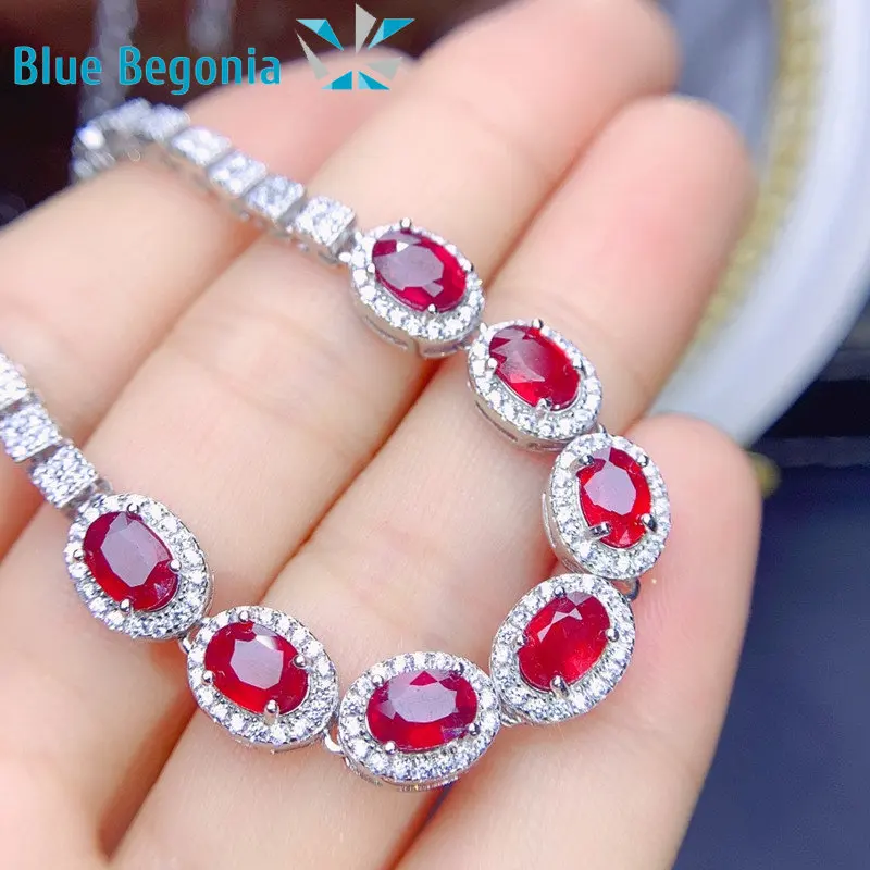 

Ruby Bracele tGemstone Real 925 Sterling Silver Jewelry for Women Anniversary Gift 6*4MM