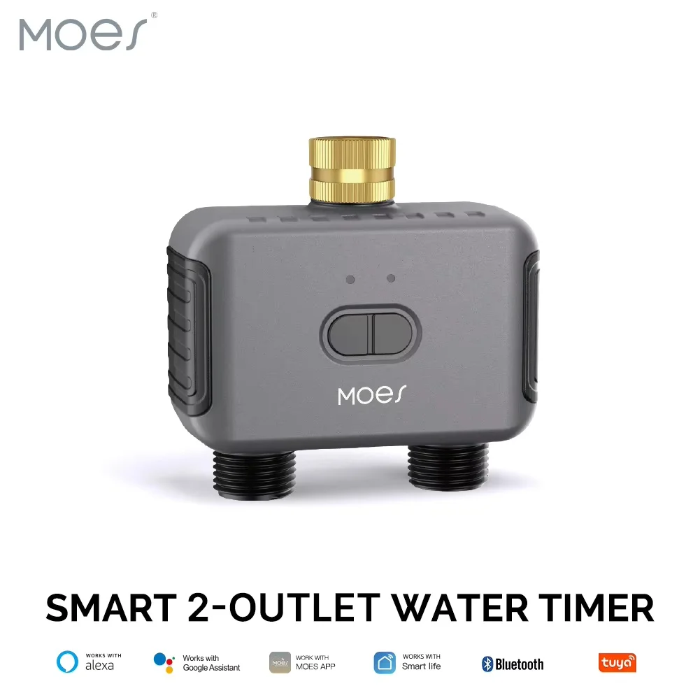 MOES Bluetooth Smart 2-weg waterklep, tuinsproeier, programmeerbare timer, filter, regenvertraging, automatische irrigatiecontrole