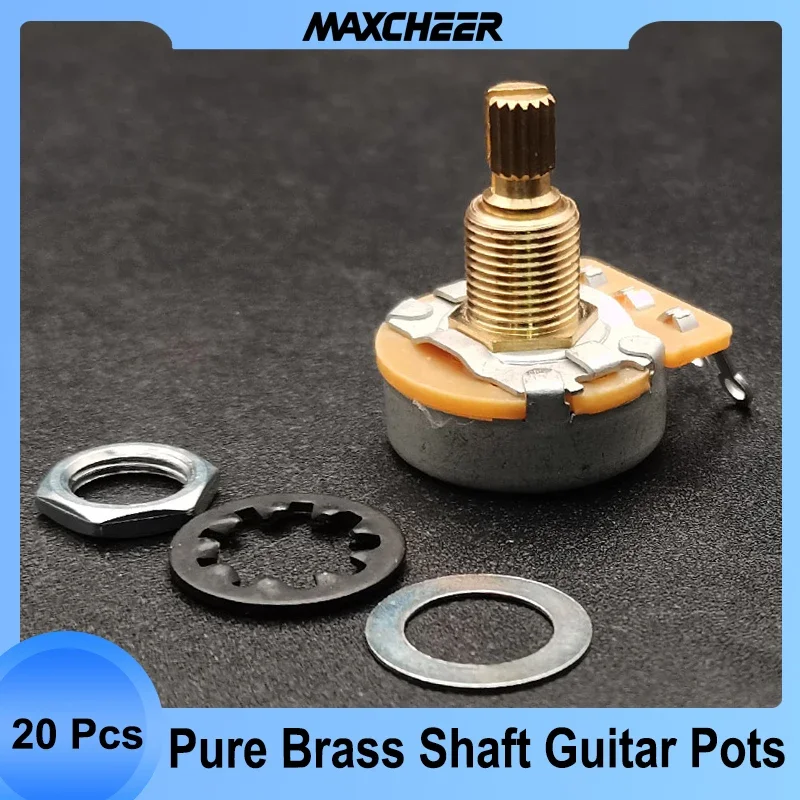 

20Pcs Pure Brass Shaft Guitar Pots Log A or Linear 250K/500K Brass Shaft Volume Tone Potentiometers for Electric Guitars