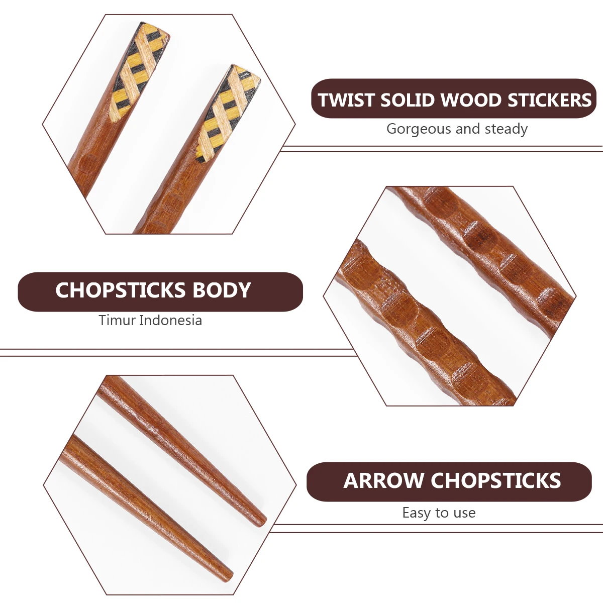 

1Set Wooden Pointed Chopsticks Sturdy Eco Material Safe Convenient Individual Package Elegant Design Household Chopsticks