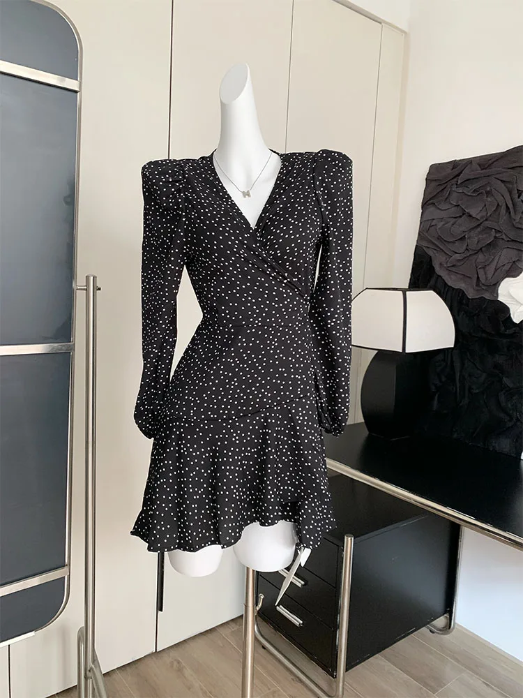 

Elegant Fashion Sexy Cutout Dress Pokal Dots Spring Summer Black One-Piece Frocks Streetwear Gothic A-Line Dress Formal Occasion