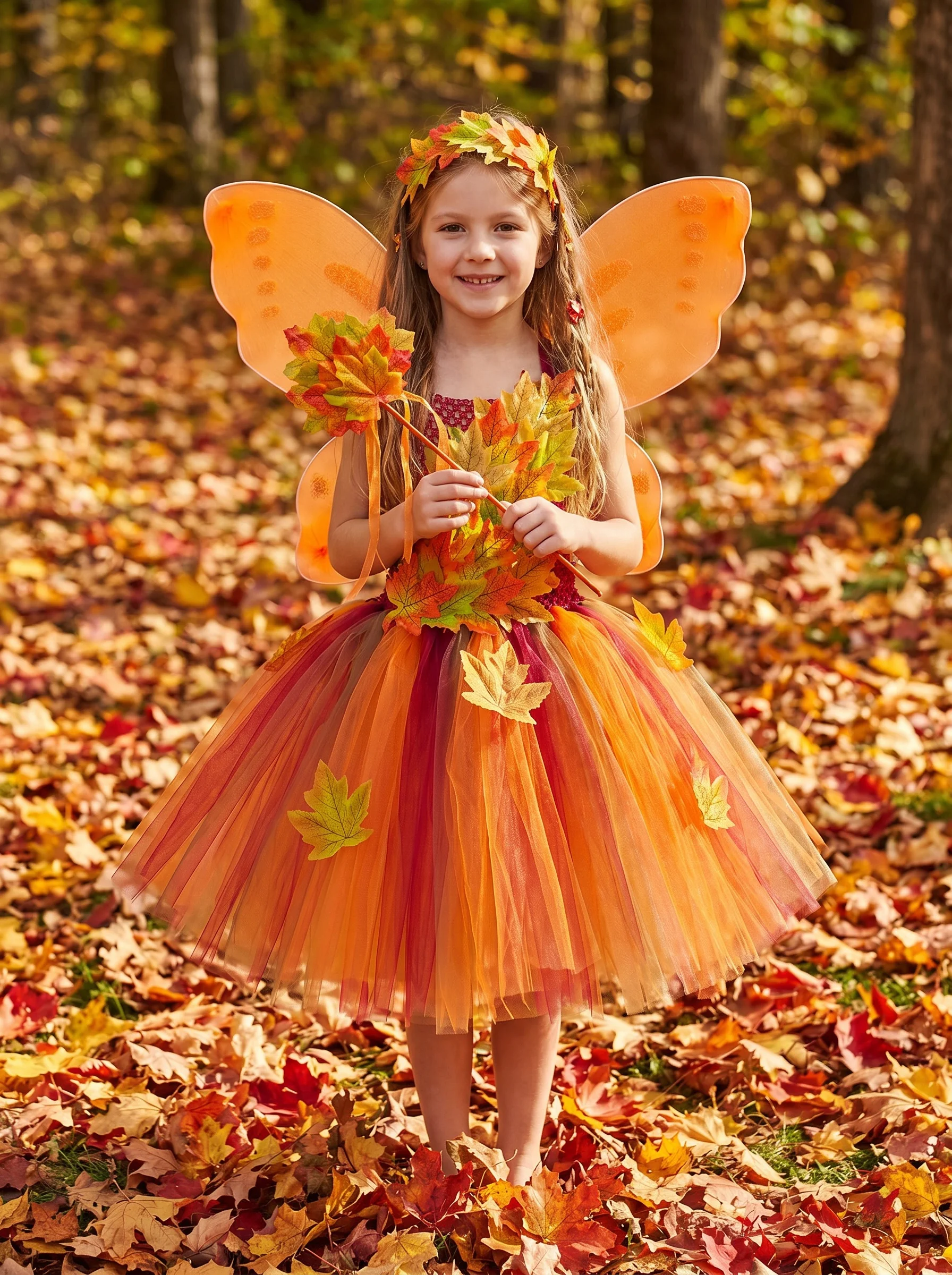 

Fairy Costume for Girls Forest Woodland Autumn Fairy Tutu Dress up Maple Leaves Kids Halloween Thanksgiving Tulle Princess Dress