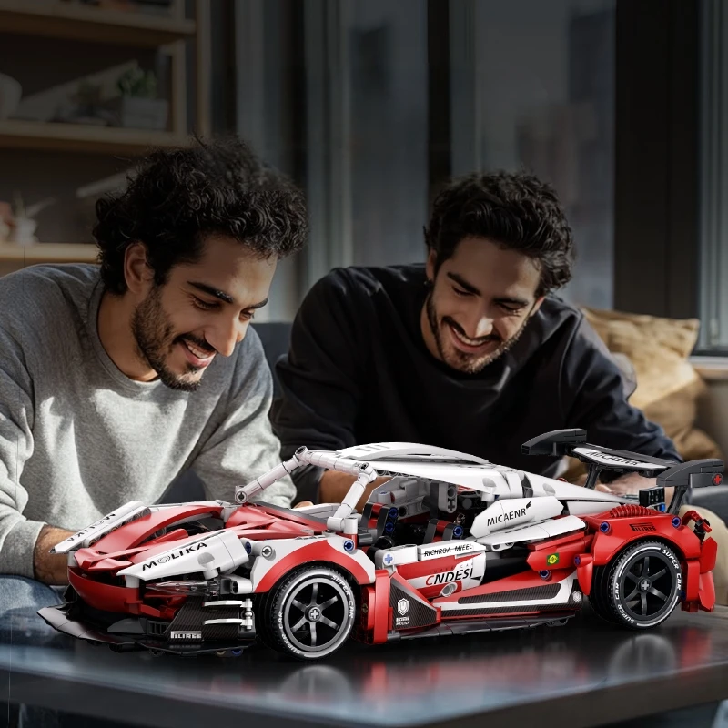 NOWY Techniczny Zestaw Klocków do Budowania Czerwonego Samochodu Wyścigowego Kreatywny Model DIY Dekoracja na Biurko Super Pojazd Zabawki dla Chłopców i Dzieci
