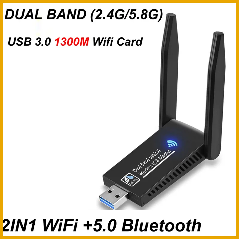 New 2026 USB 3.0 WiFi Bluetooth 5.0 Wireless Network Card 1300M 802.11ac Adapter AC1300 Antenna For Laptop PC Mini Dongle