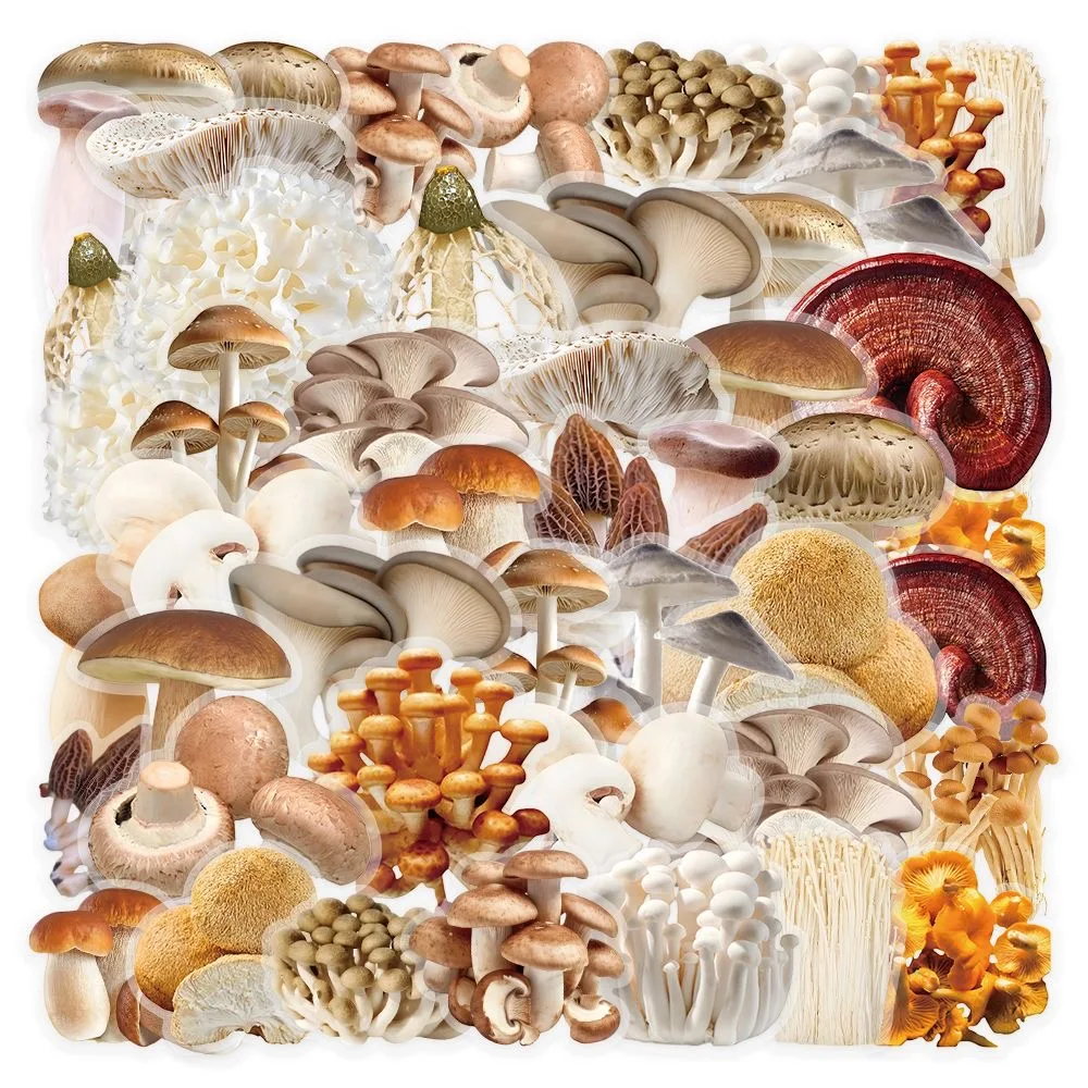 50PCS Mushroom Graffiti Sticker Transparent PET Decals Children Stationery Phone Laptop Scooter Luggage Waterproof Decor Sticker