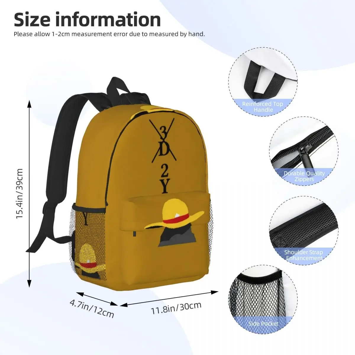 3D2Y - One Piece Luffy Wanted Backpack Teenager Bookbag Fashion Students School Bags Travel Rucksack Shoulder Bag Large Capacity