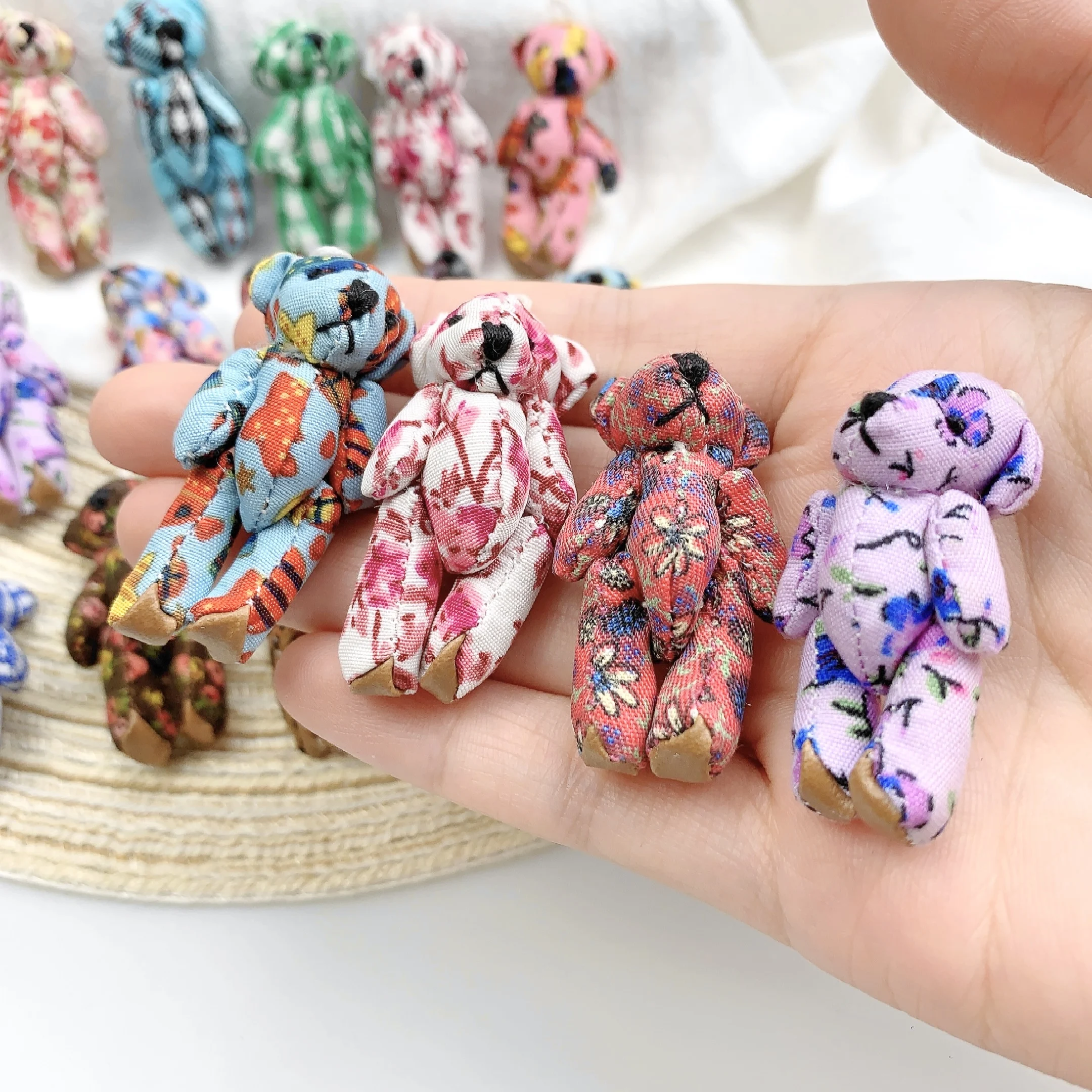 5Pcs Mini Teddy Bears Plush Toys 4cm Small Bear Joint Stuffed Toy 4 Joint Movable Animal Plush Doll DIY Pendant Christmas Gift