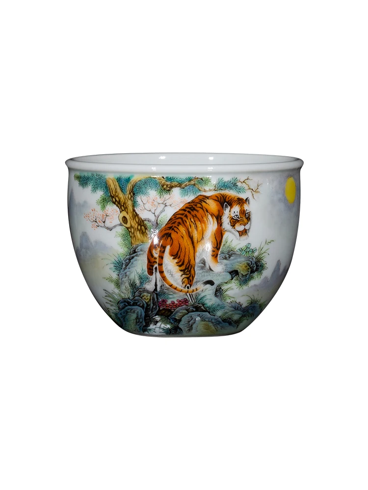 Zhongjia Kiln Master Single Jingdezhen High End Enamel Colored Zodiac Tiger Ceramic Kung Fu Set Personal Tea Cup