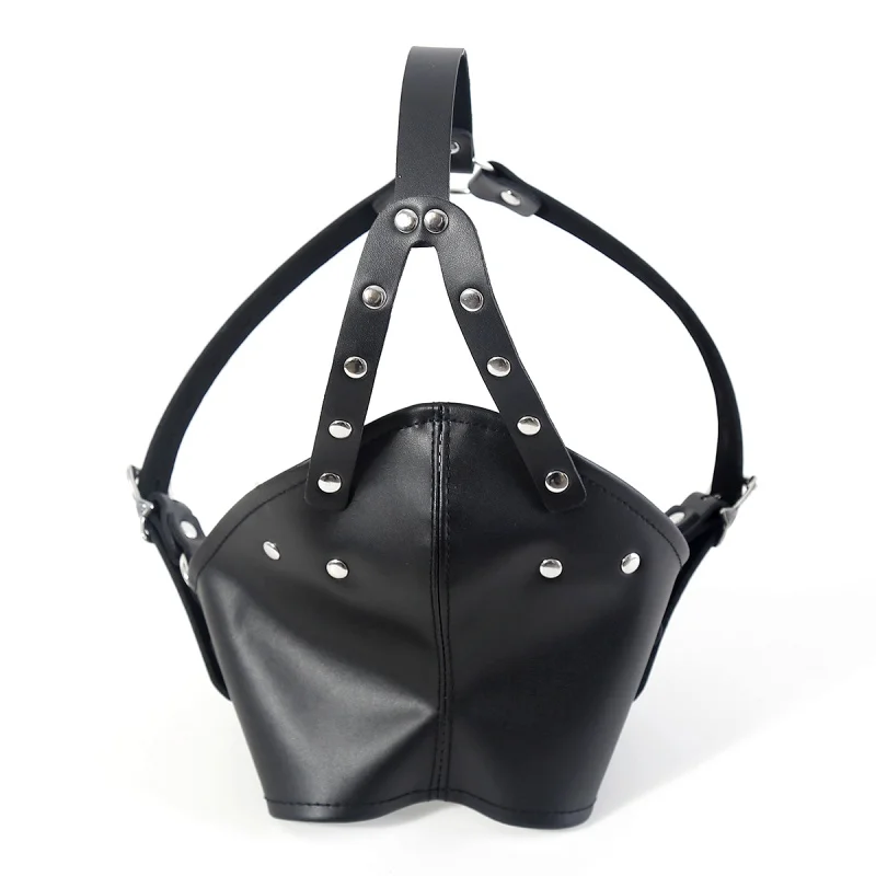 

New Style Women Men PU Leather Harness Mask Fetish Bandage Headgear Hood Adult Halloween Party Cosplay Games Hood Sexy Face Mask