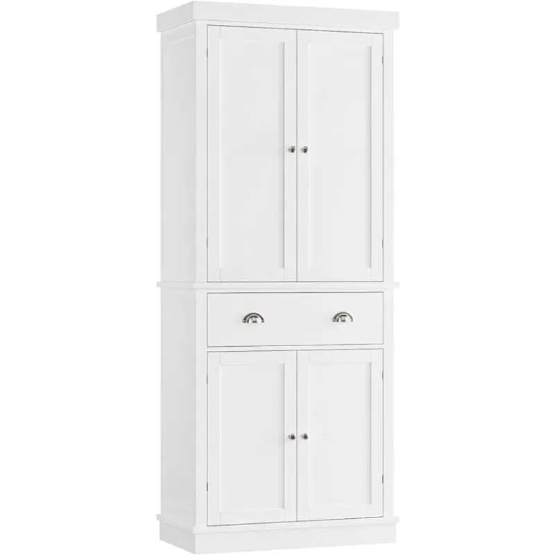 Kitchen Pantry Storage Cabinets with Drawer, Freestanding Cupboard with 4 Doors, Drawer, 4 Shelves, Utility Pantry Cabinet