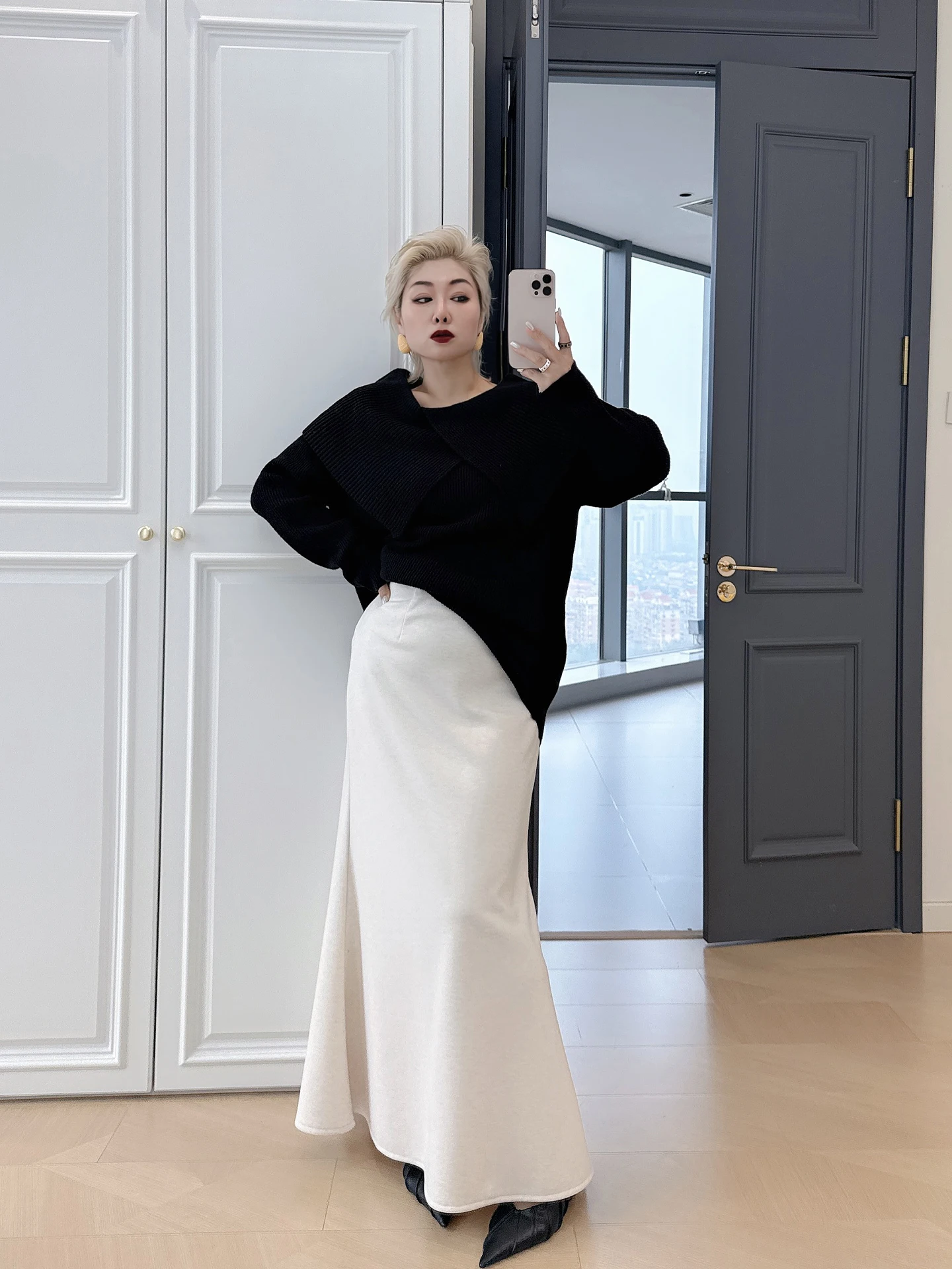 

Юбка-миди с высокой талией для повседневной носки, вязаная, больших размеров, женская, с запахом, в корейском стиле, из полиэстеровой смеси, зимняя