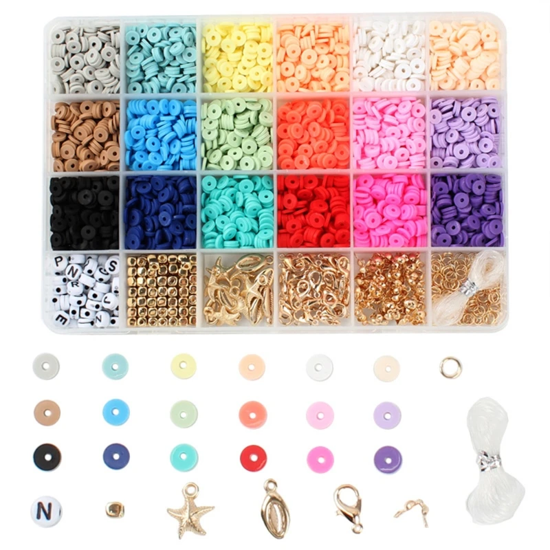 Color DIY Earring Necklace Craft Set Soft Pottery 24 Grids for Jewelry Making