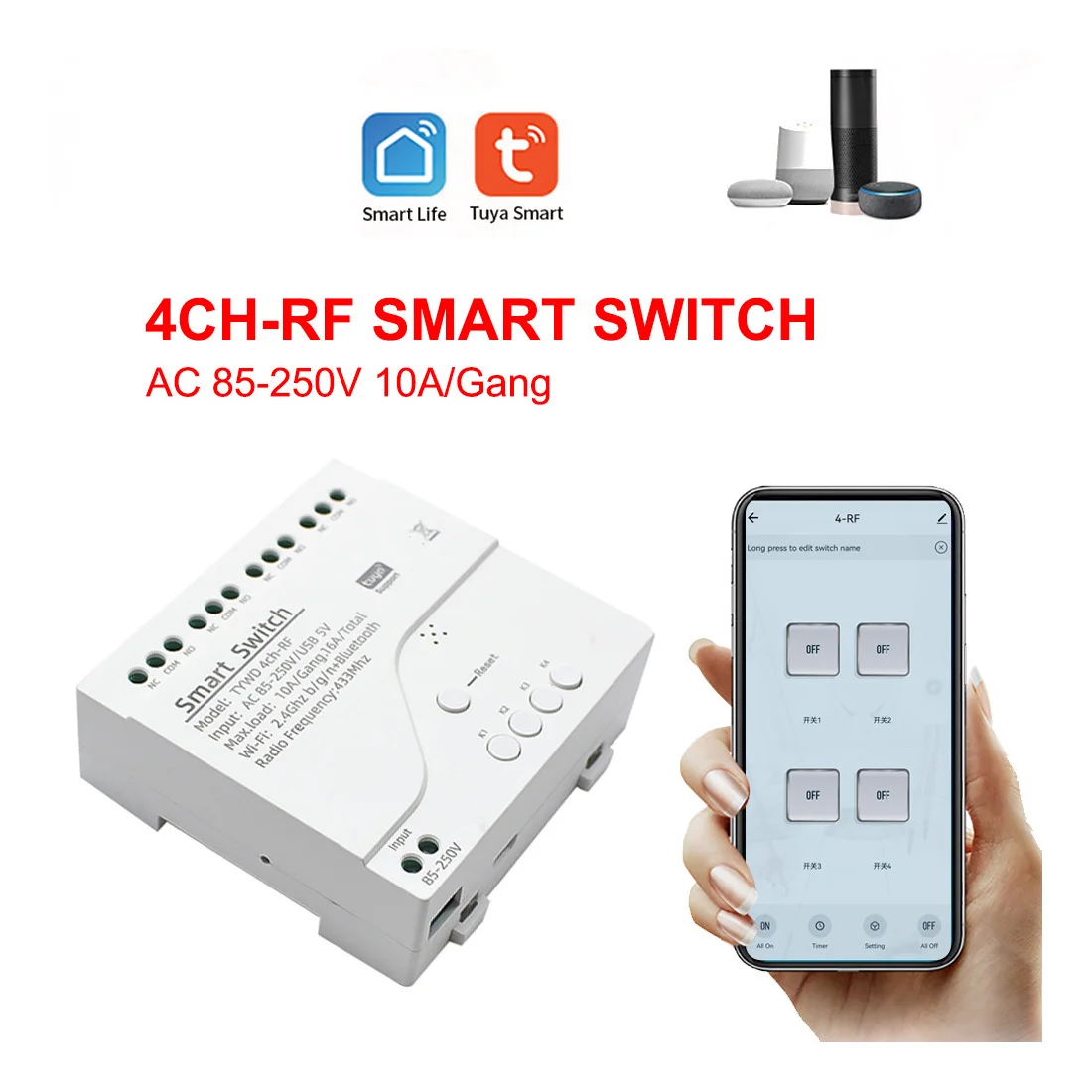 

Y22A-Tuya Smart Wi-Fi модуль переключателя двигателя RF 433, радиопульт дистанционного управления, 4 канала, реле для Alexa Google Home, 4 канала