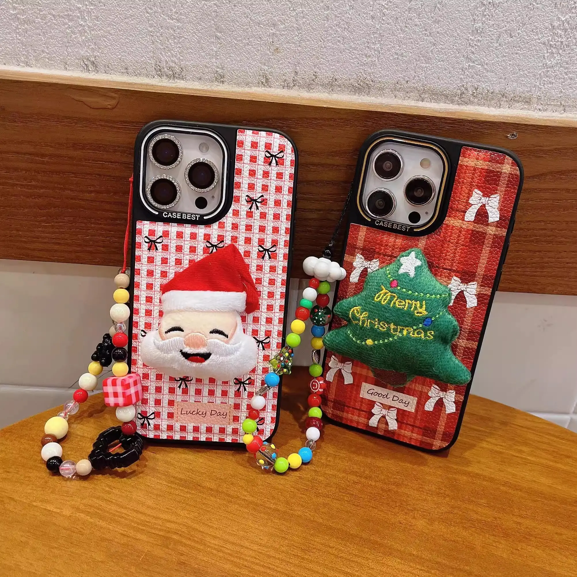 

3D Cortex Christmas Tree Snowman Santa Claus Cartoon Cute With Bracelet Lanyard Phone Case For iPhone 16 15 14 13 Pro Max Cover