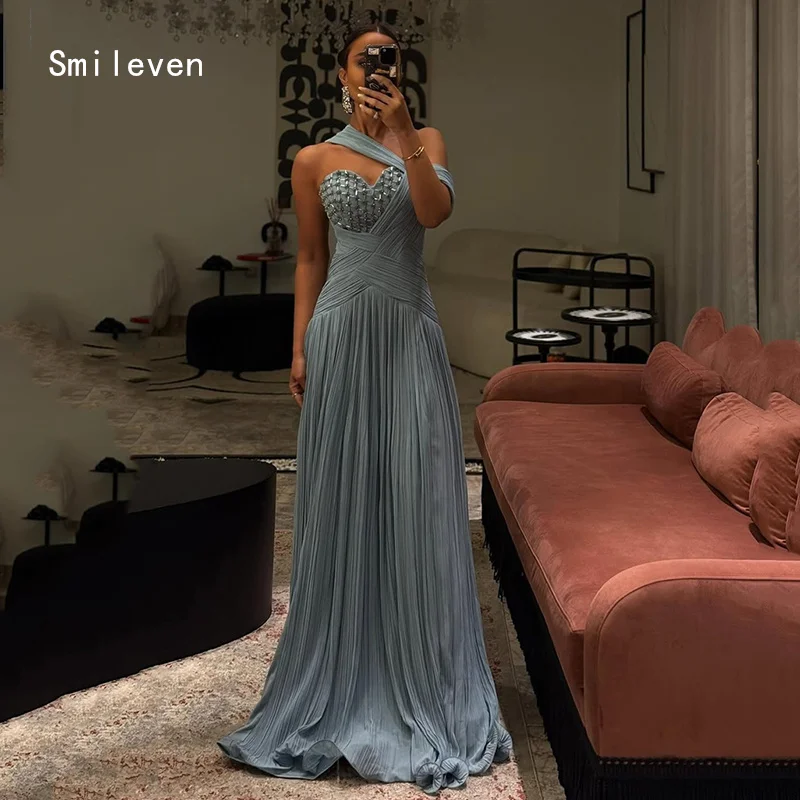 

Smileven Novel Navy Blue A Line Prom Dress Runched Sweetheart Party Gowns Formal Beading Occassion Dress Customized 2026