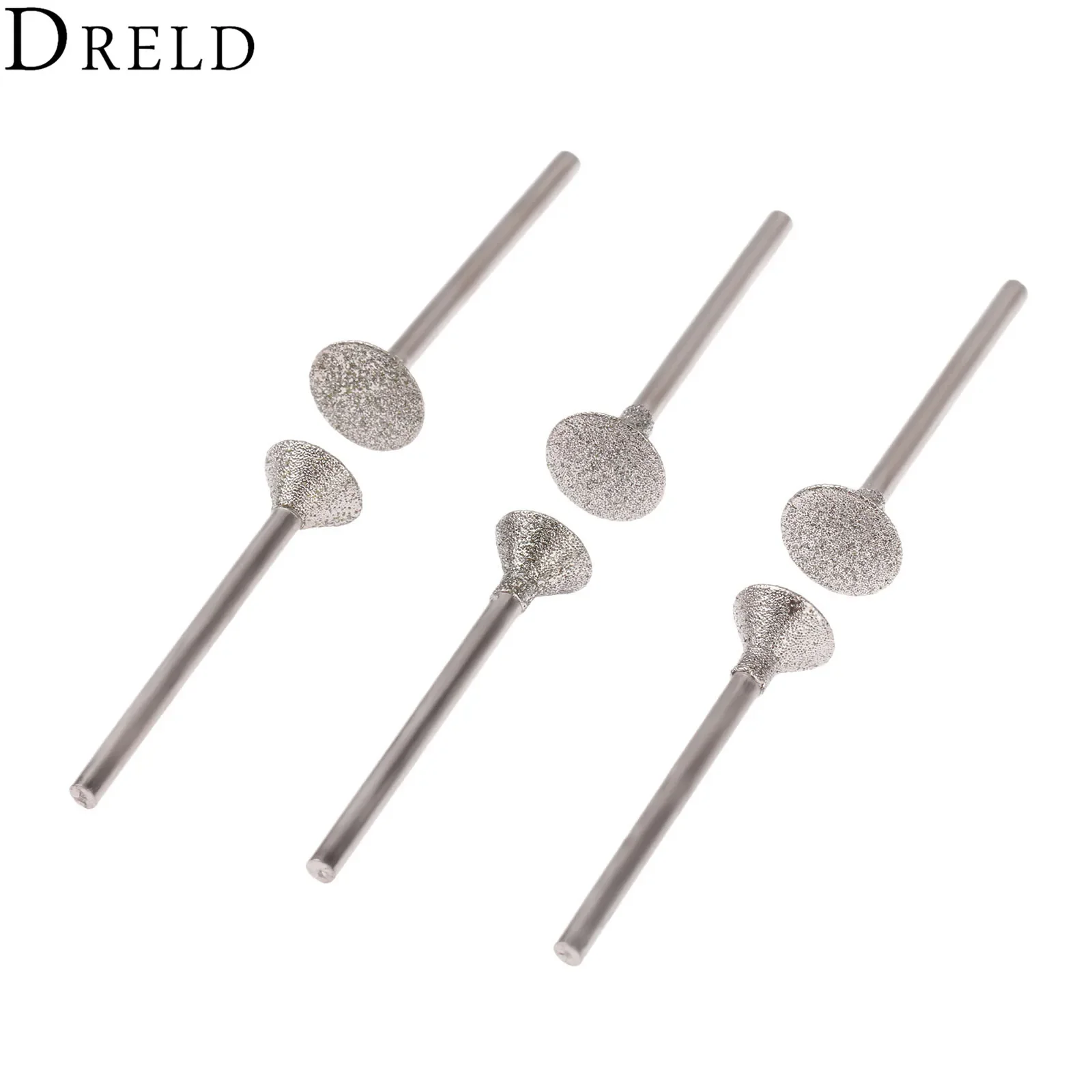 DRELD-Cabezal de pulido de diamante para taladro Dremel, brocas de 3mm, vástago, Jade, piedra, tallado, herramienta de grabado, 6 piezas