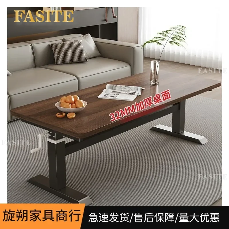 For Solid Wood Hand Crank Lifting Coffee Table Living Room Dining Tea Table Multi Functional Study Desk Adjustable Height