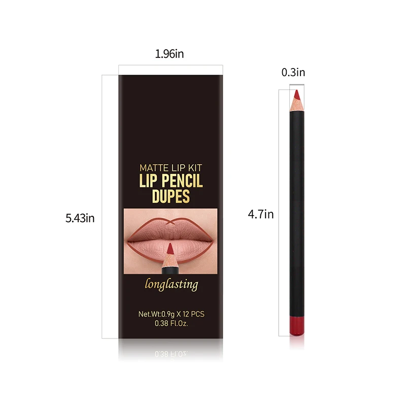 Matte Lipstick Pen Set, Lipliner, Maquiagem Nude, Maquiagem duradoura, Mantenha o batom, não desvanecer-se, impermeável, à prova de suor, novo, 12 pcs