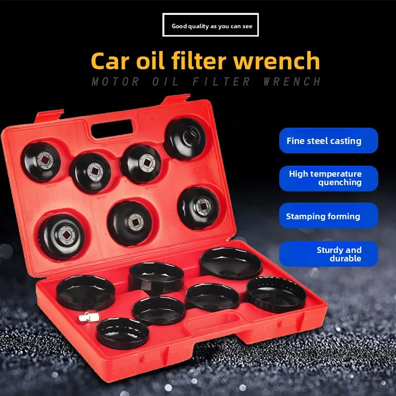 

14-Piece Black Iron Cap Oil Grid Wrench, Automotive Bowl Filter Wrench Set Cap Type Oil Grid Set