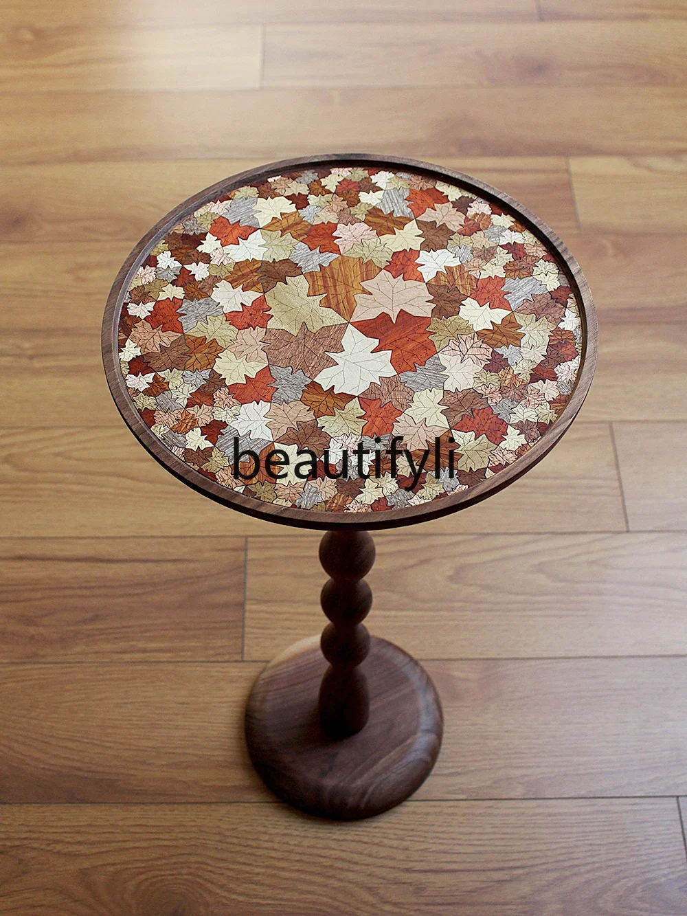 

Handmade solid wood parquet edge table round table coffee table black walnut retro