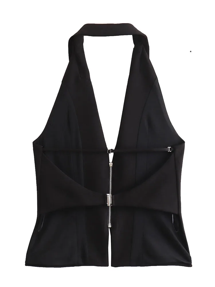 TRAF 2024 Women Sexy Backless Strapless Halter Corset Tops Side Zipper Lady Slim Camis Female Solid Chic Tops