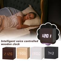 Intelligent Voice-controlled Alarm Clock Silent Led Gift Clock Display Dual-use Clock Battery Wooden Crafts Alarm USB H1I6