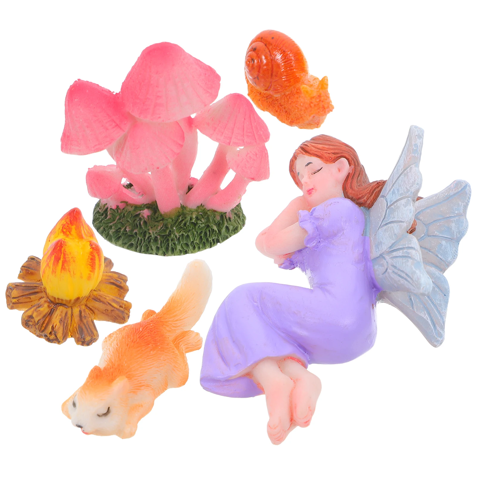 

5pcs Garden Statues Figurines Set Fairy Squirrel Snail Campfire Mini Resin Decor Ornaments For Terrarium Dollhouse Micro
