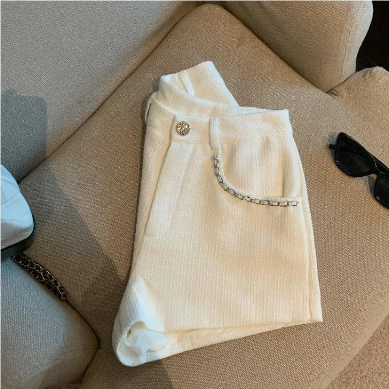Chains Wide Leg Shorts Mujer Solid Autumn Winter Versatile Women Pants Korean Fashion Casual Pantalones Cortos