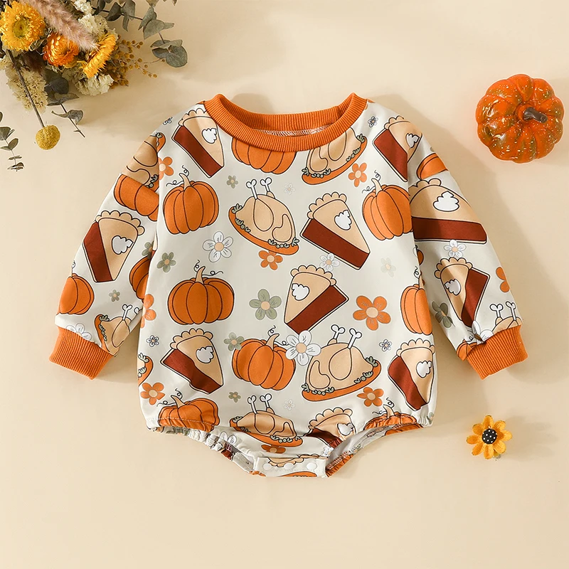 

Toddler Baby Sweatshirt Rompers Flower/Letter/Maple Leaf Print Fall Long Sleeve Jumpsuit for Newborn Infant Cute Clothes