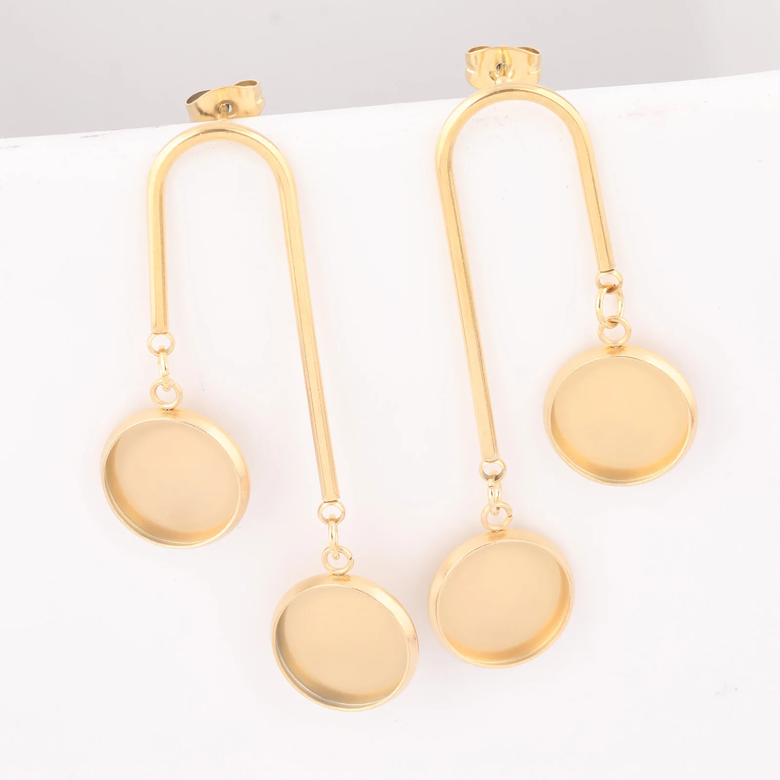 

6pcs Stainless Steel Gold Plated 12mm Bezel Cabochon Earring Base Setting Blanks Diy Post Earrings Bezel For Jewelry Making