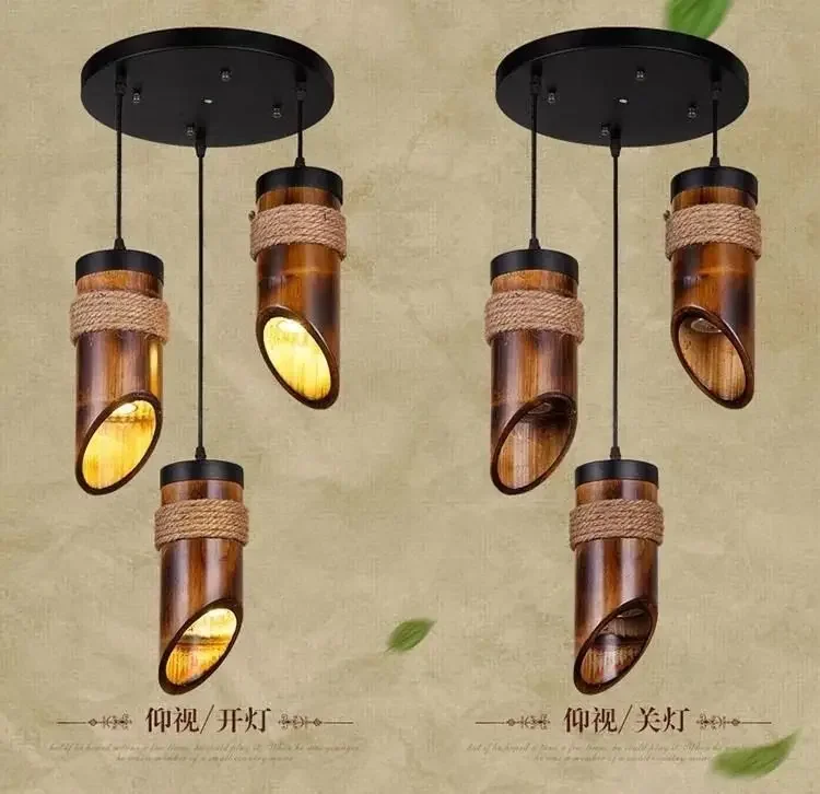 Creative Chinese Bamboo Tube Chandelier Zen Tea Room Restaurant Hot Pot Shop Homestay Long Tube American Spotlight Bamboo Lamp