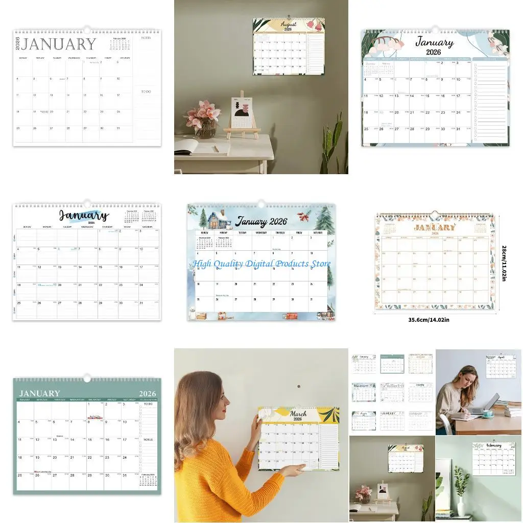 

U2JE 2026 Wall Calendar Planner Twin Coil Binding Calendar With Unlined Daily Blocks