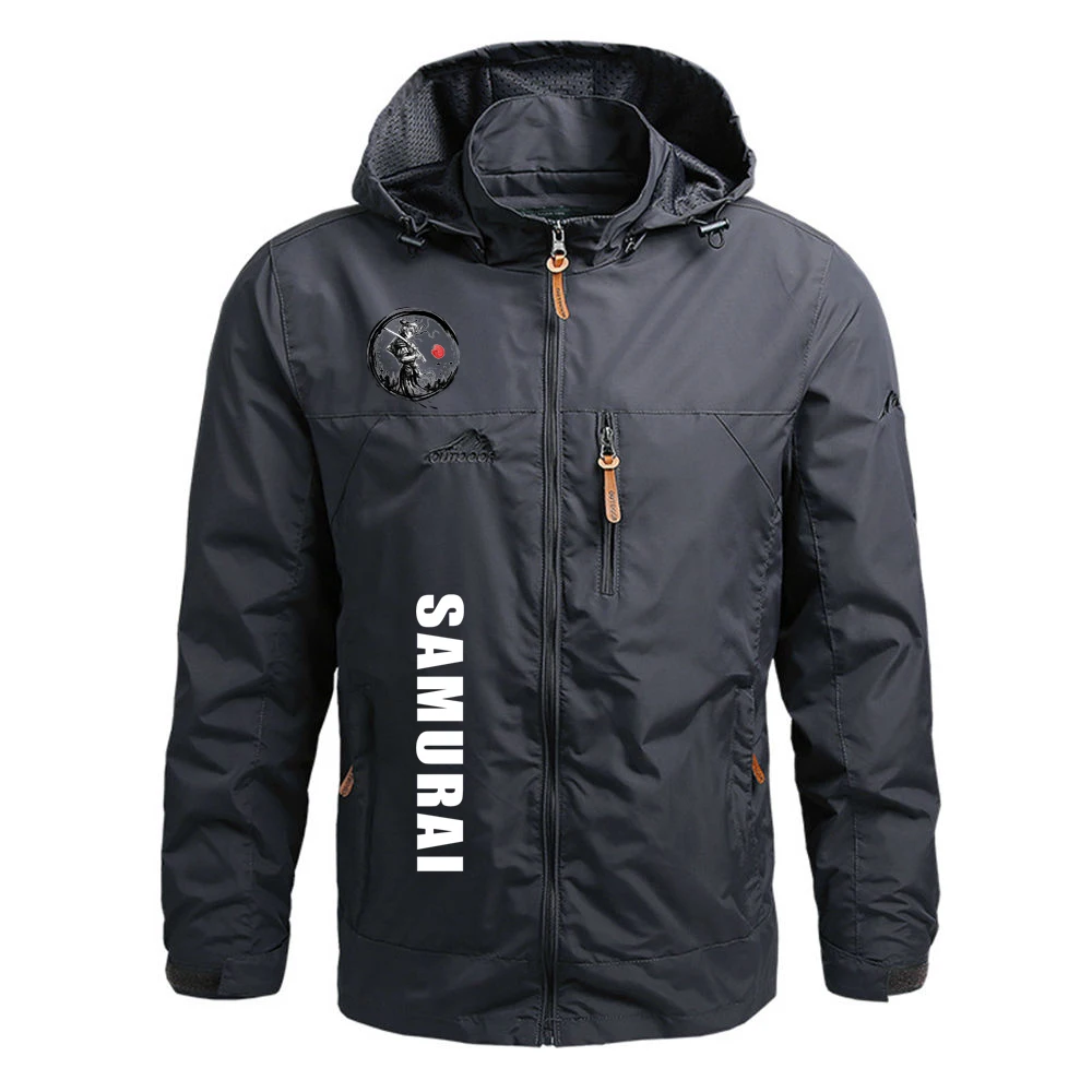 

Japanese Samurai Graphic 2025 Spring And Autumn Men's Four-color Windbreaker Hooded Casual Thin Coat Street Clothing Jacket