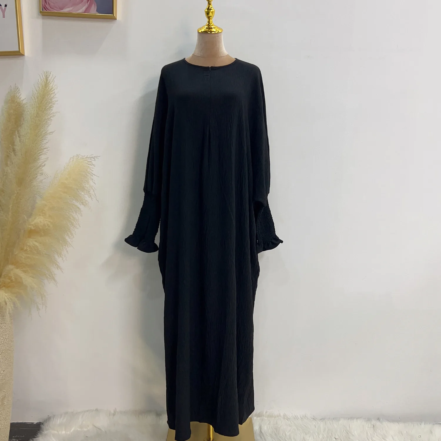 New Women Abayas Muslim Ramadan Prayer Clothing Comfortable Jalaba Solid Casual Batwing Sleeve Arab Oriental Robe Eid Djellaba