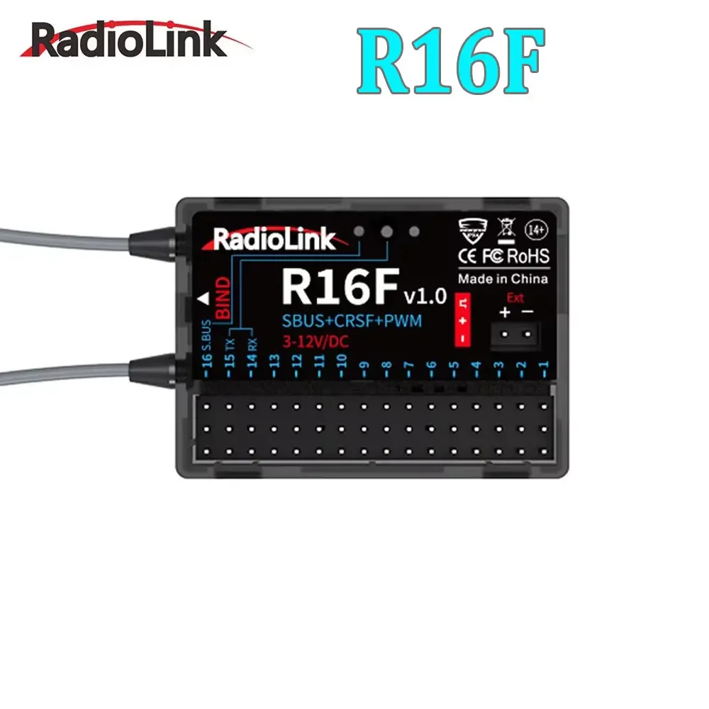 Radiolink R16F RC receptor 16 canales 2,4G giroscopio transmisión de voltaje de coche telemetría 600m de largo alcance RX para RC coche barco avión