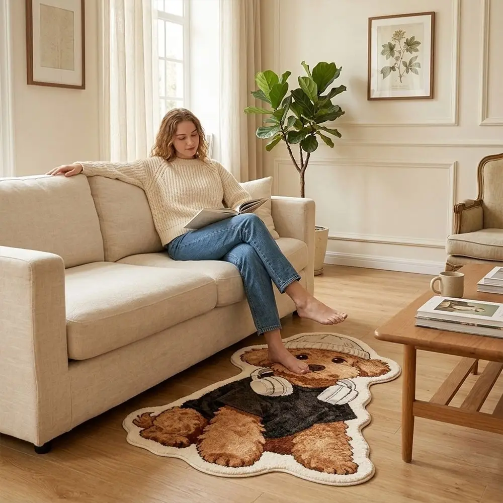 Non-Slip Cat-Shaped Area Rug Soft 3D Pattern Home Decor Carpet Easy to Clean 2D-Flat Dog-Shaped Floor Mat for Bathroom Entrance