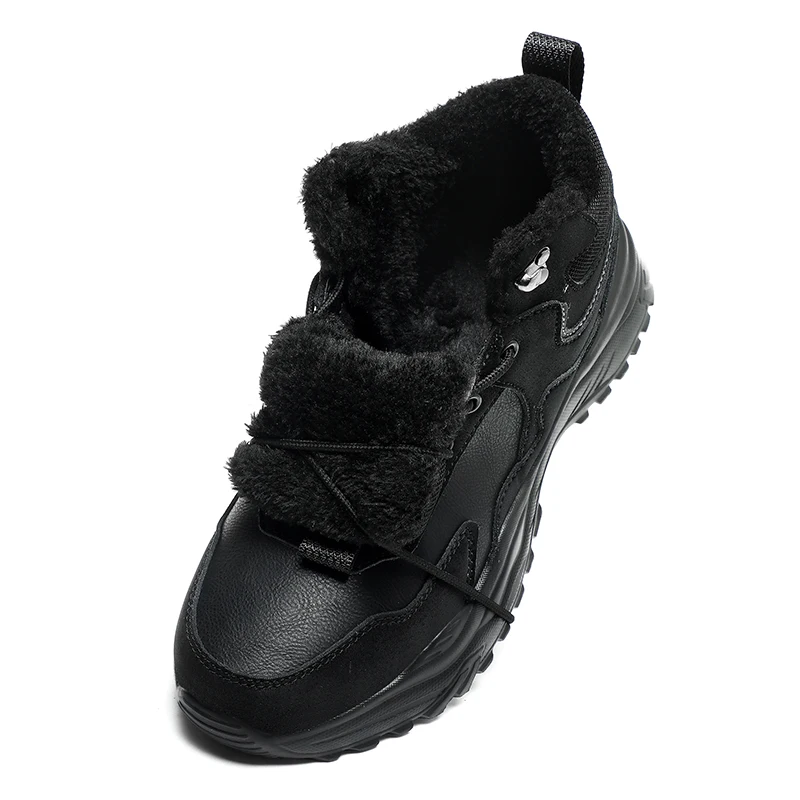 New Men Large Sneakers Winter Snow Boots Warm Fur Waterproof Leather Outdoor Mountain Shoes Tactical Footwear Black Combat Boots