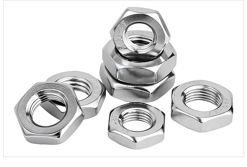 DIN439 304 Edelstahl Flache Sechskantmuttern, Flachkopf-Sechskantmuttern GB6172 M3 M4 M5 M6 M8 M10 M12 M16 M18 M20 – Detail 8